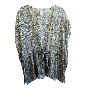 CHICO'S Top M Silk Blend Velvet Burn Out Tie Front Lagenlook Luxury Flowing Boho